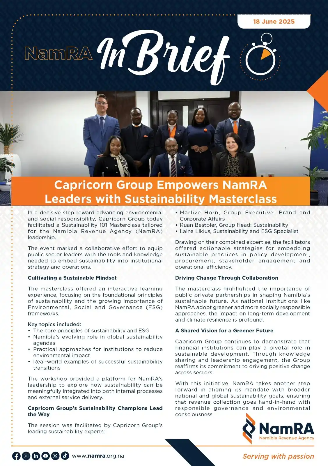Image from Namibia Revenue Agency - NamRA: 📌 *Capricorn Group Empowers NamRA Leaders with Sustainability Masterc...