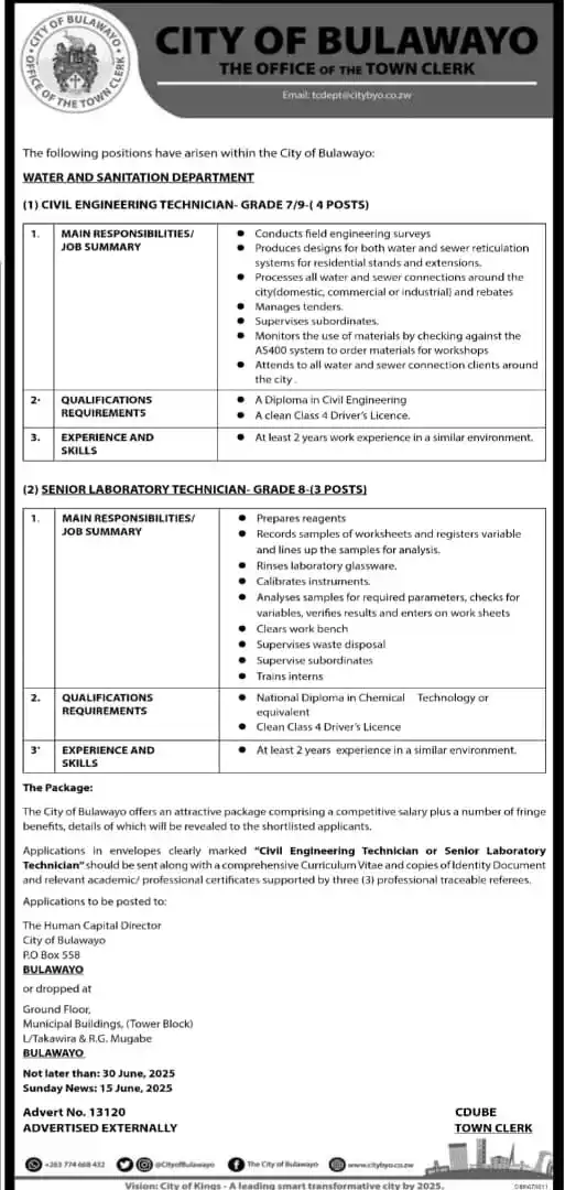Image from Opportunities In Zimbabwe And Beyond: - Civil Engineering Technician - Senior Laboratory Technician...