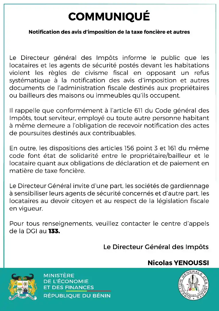 Direction Générale des Impôts du Bénin post