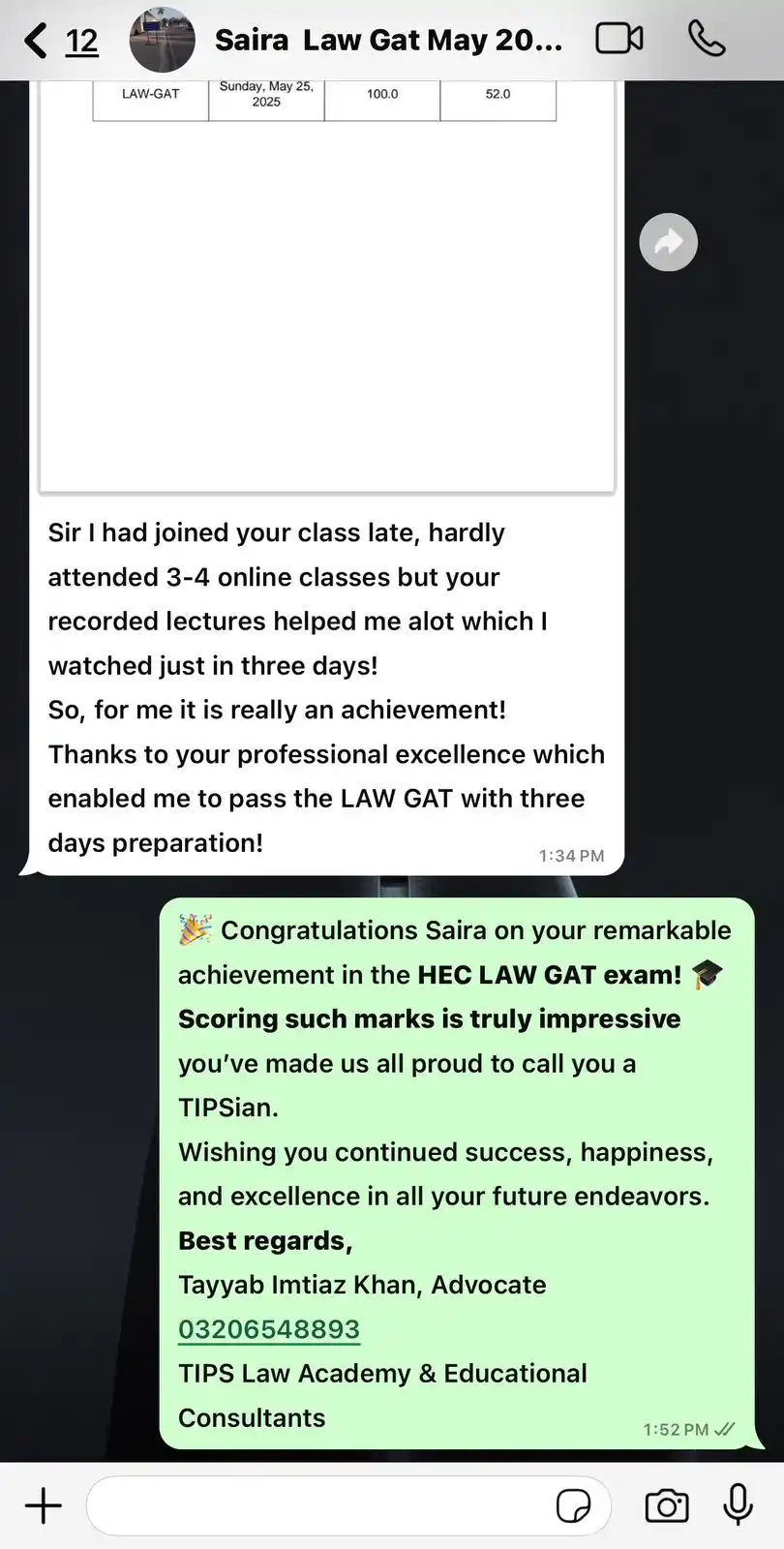Image from TIPS LAW ACADEMY AND EDUCATIONAL CONSULTANTS: Congratulations Saira Abbas! 🌸 All praise to Allah Almighty — we’re p...