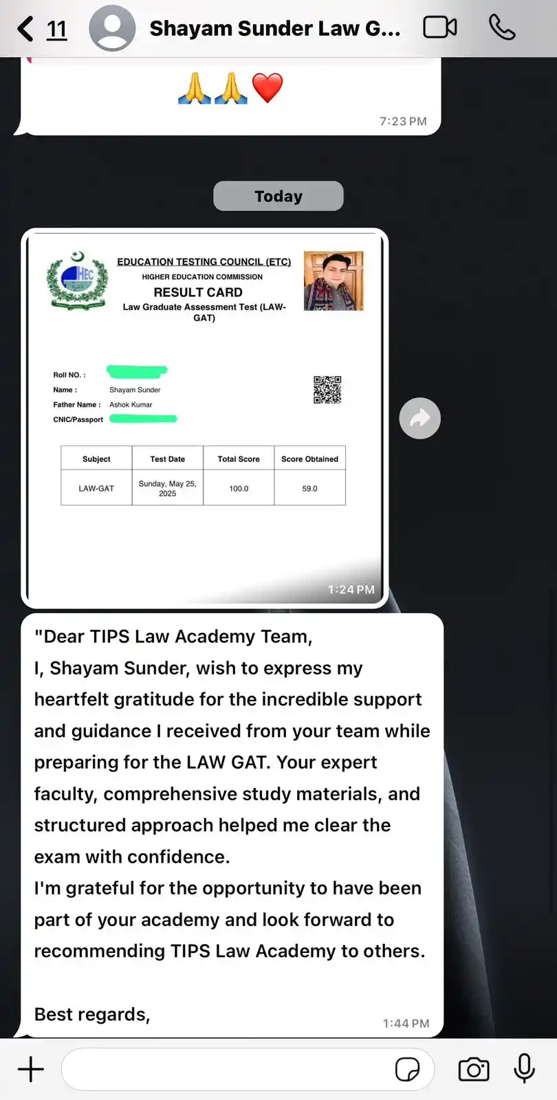 Image from TIPS LAW ACADEMY AND EDUCATIONAL CONSULTANTS: Congratulations Shayam! All praise to Allah Almighty — we’re proud to...