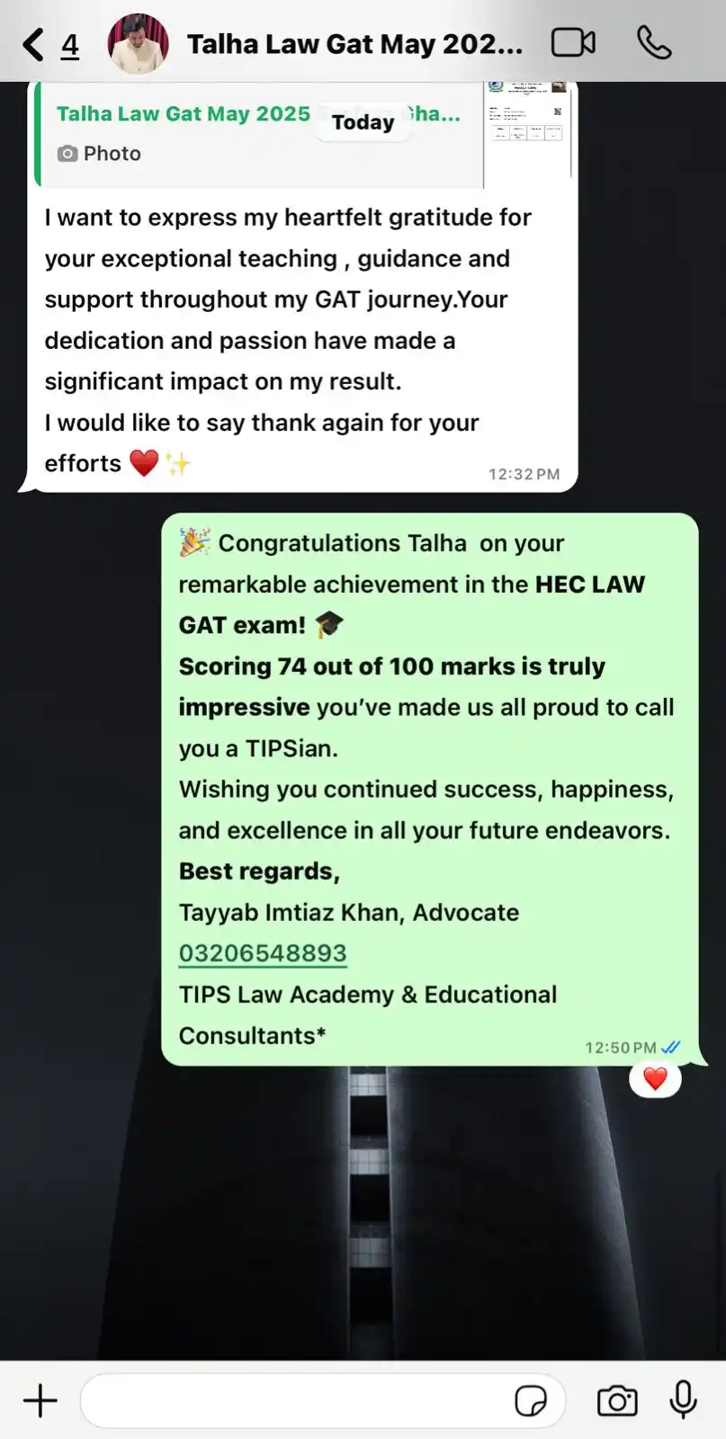 Image from TIPS LAW ACADEMY AND EDUCATIONAL CONSULTANTS: Congratulations Talha! ❤️ All praise to Allah Almighty — we’re proud t...