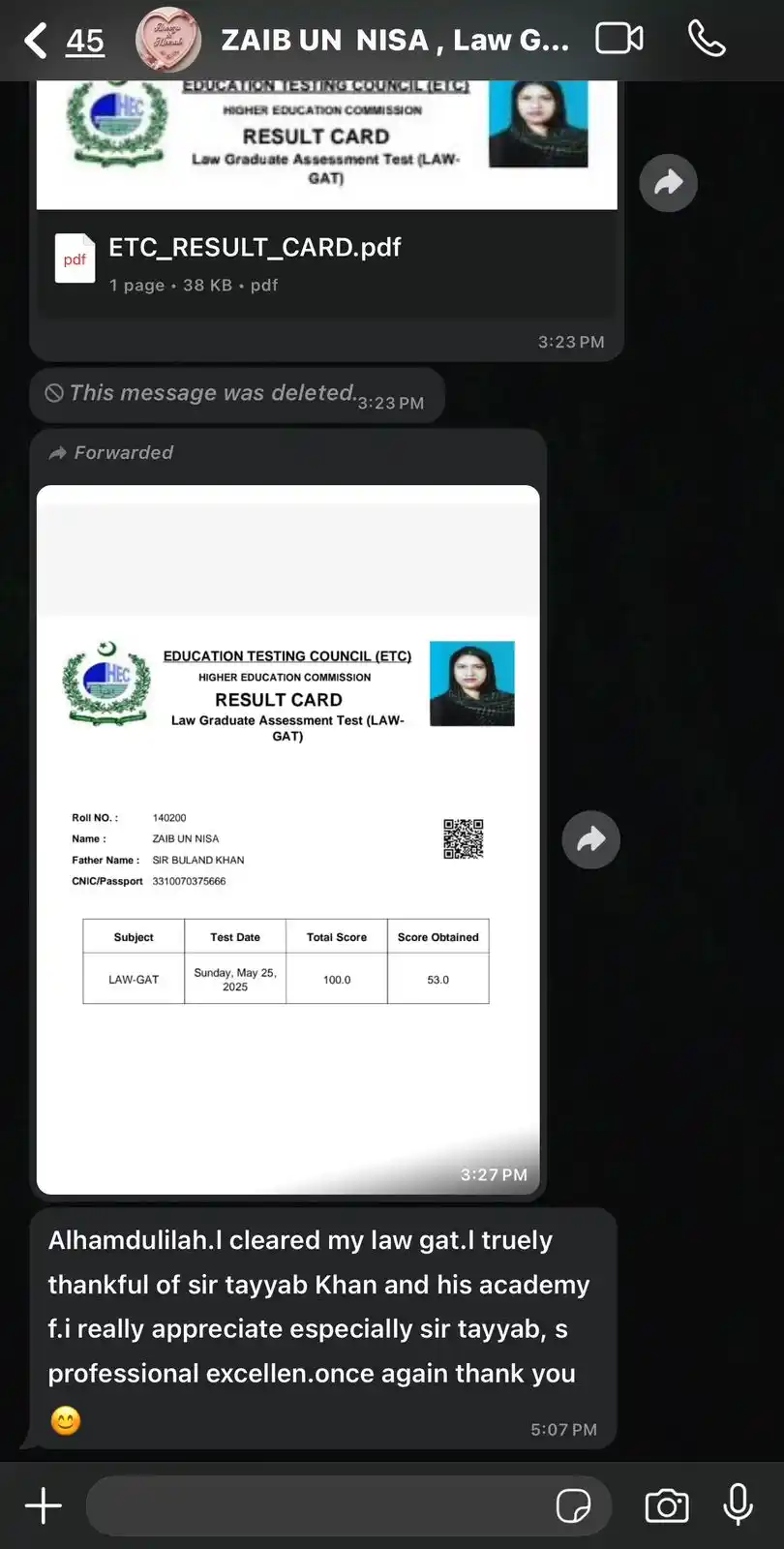 Image from TIPS LAW ACADEMY AND EDUCATIONAL CONSULTANTS: Congratulations Zaib un Nisa! 🌸 All praise to Allah Almighty — we’re ...