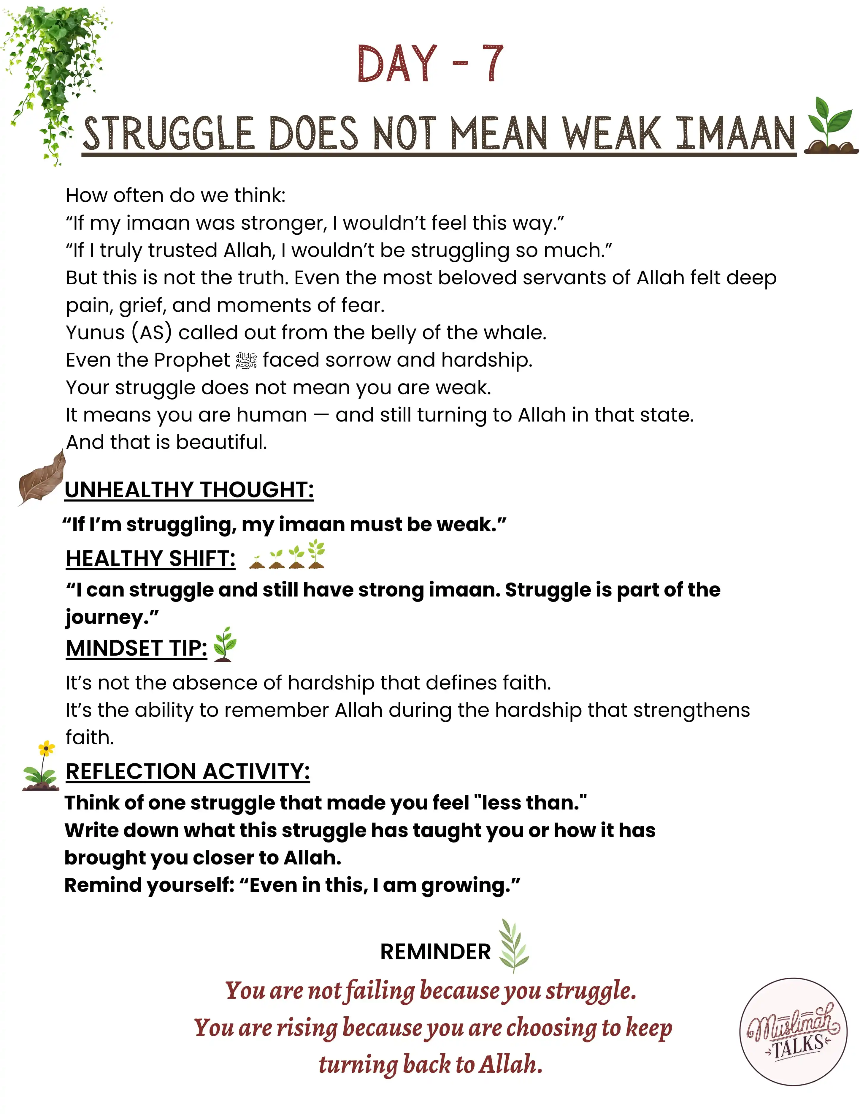 Image from Muslimah Talks: *Day 7: Struggle Does Not Mean Weak Imaan* Struggling does not mean ...