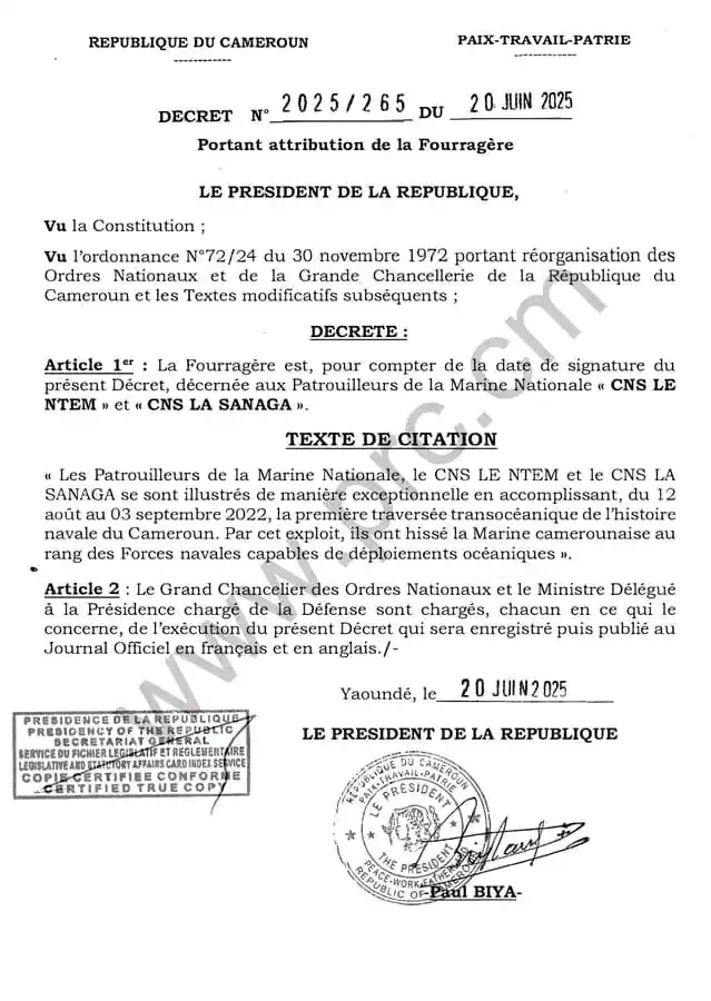 Image from Afrik New's: *DÉCRET PRÉSIDENTIEL – LA MARINE CAMEROUNAISE ENTRE DANS L’HISTOIRE 🇨...