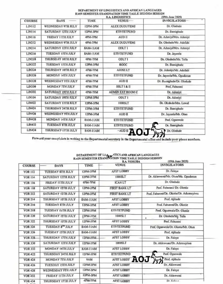 Image from RAIN SEMESTER UPDATES 2023/2024.: `DEPARTMENT OF LINGUISTICS AND AFRICAN LANGUAGES 2023/24 RAIN SEMESTER...