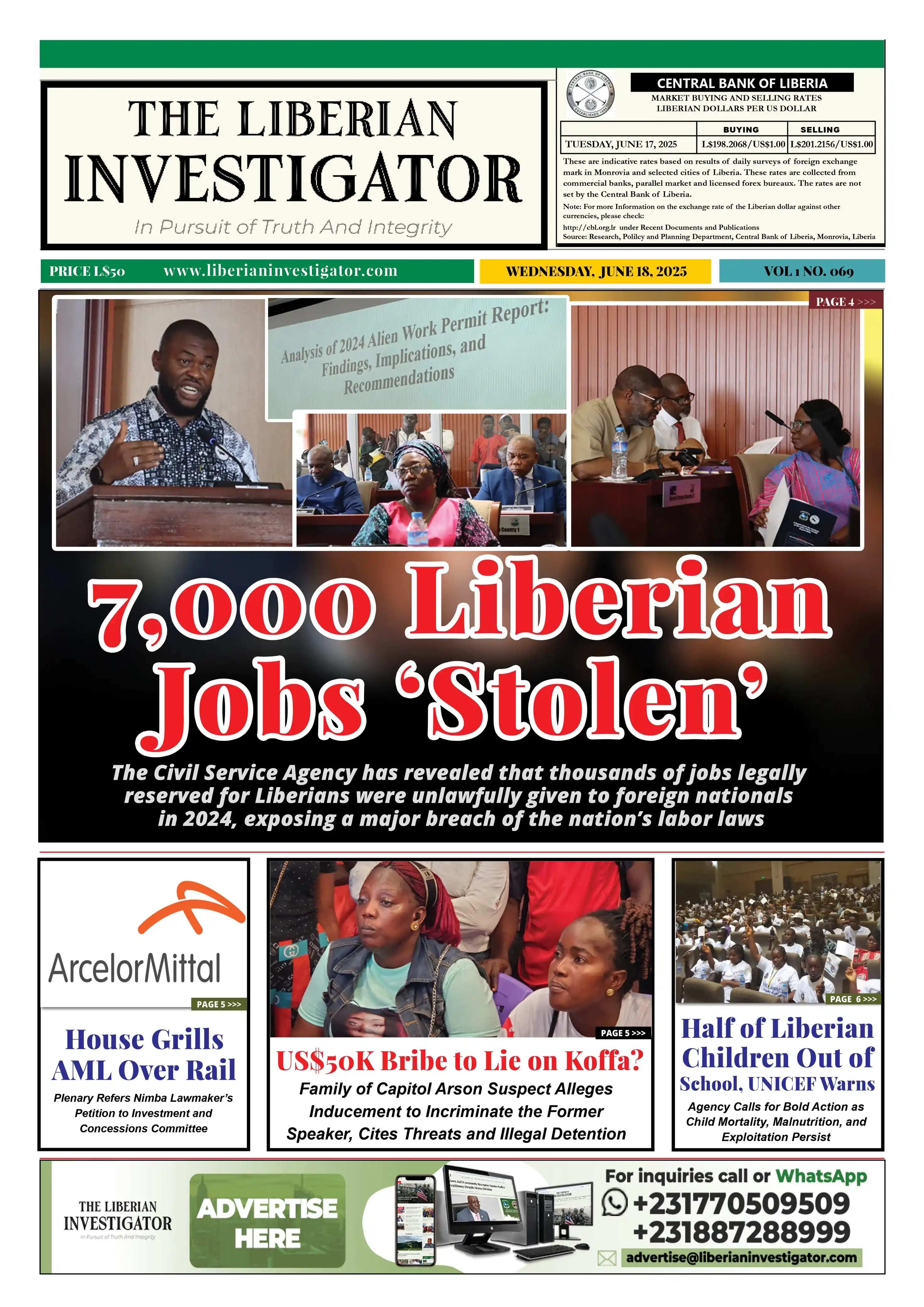 Image from The Liberian Investigator : Did you miss a copy of our today’s print edition, click the link below...