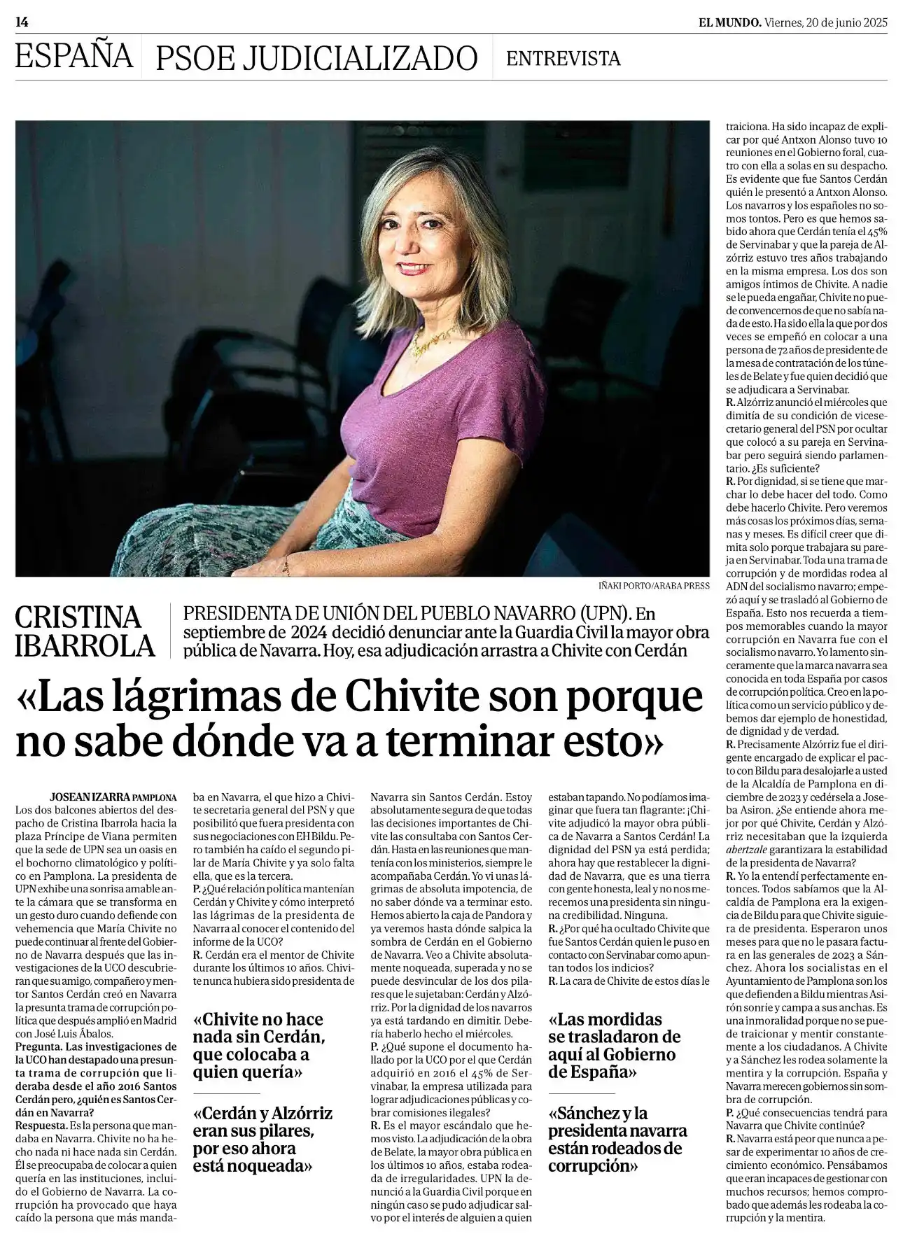Image from Unión del Pueblo Navarro: 🗞️ Entrevista a Cristina Ibarrola, Presidenta de UPN, hoy en El Mundo...