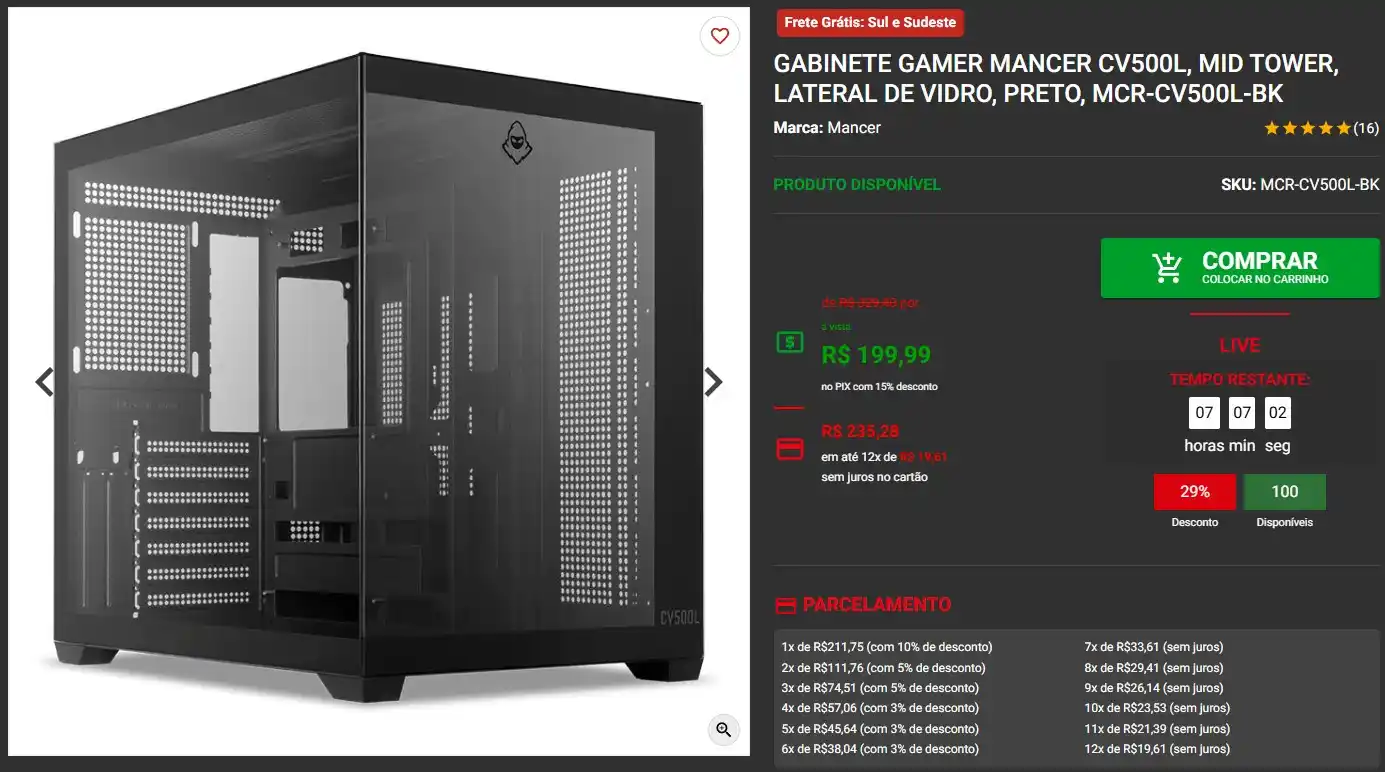 Image from AnruTech - Promoções: 🔥 Gabinete Gamer Mancer CV500L, Mid Tower, Lateral De Vidro, Preto  R...