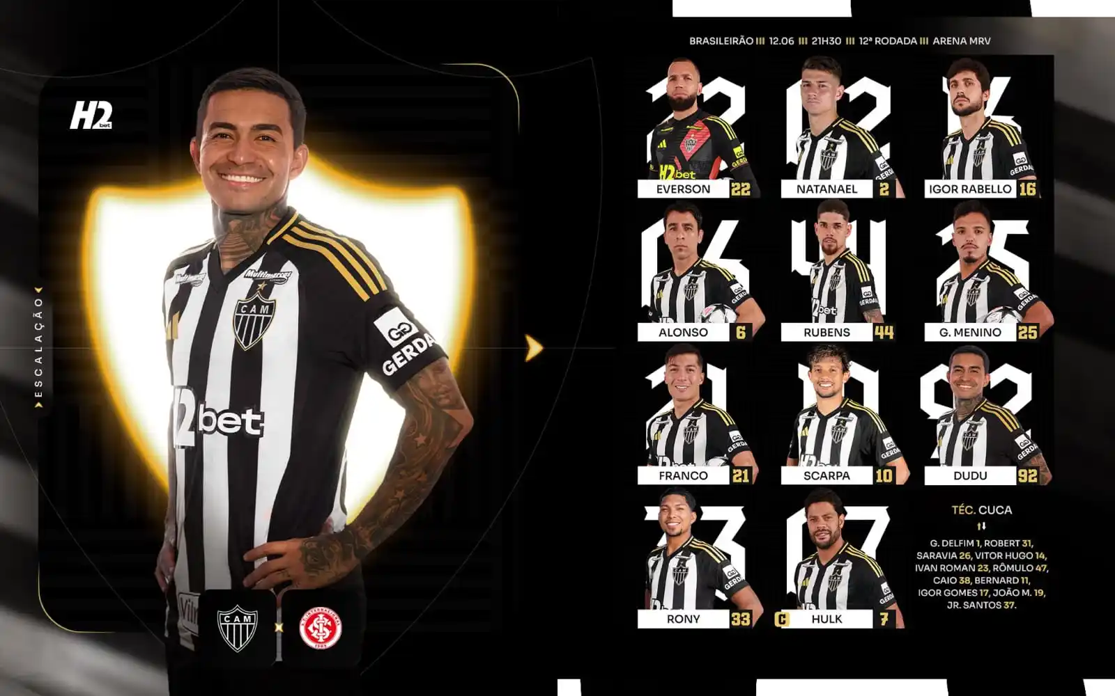 Image from Clube Atlético Mineiro: 📋 GALO ESCALADO! Veja a nossa escalação para enfrentar o Internaciona...