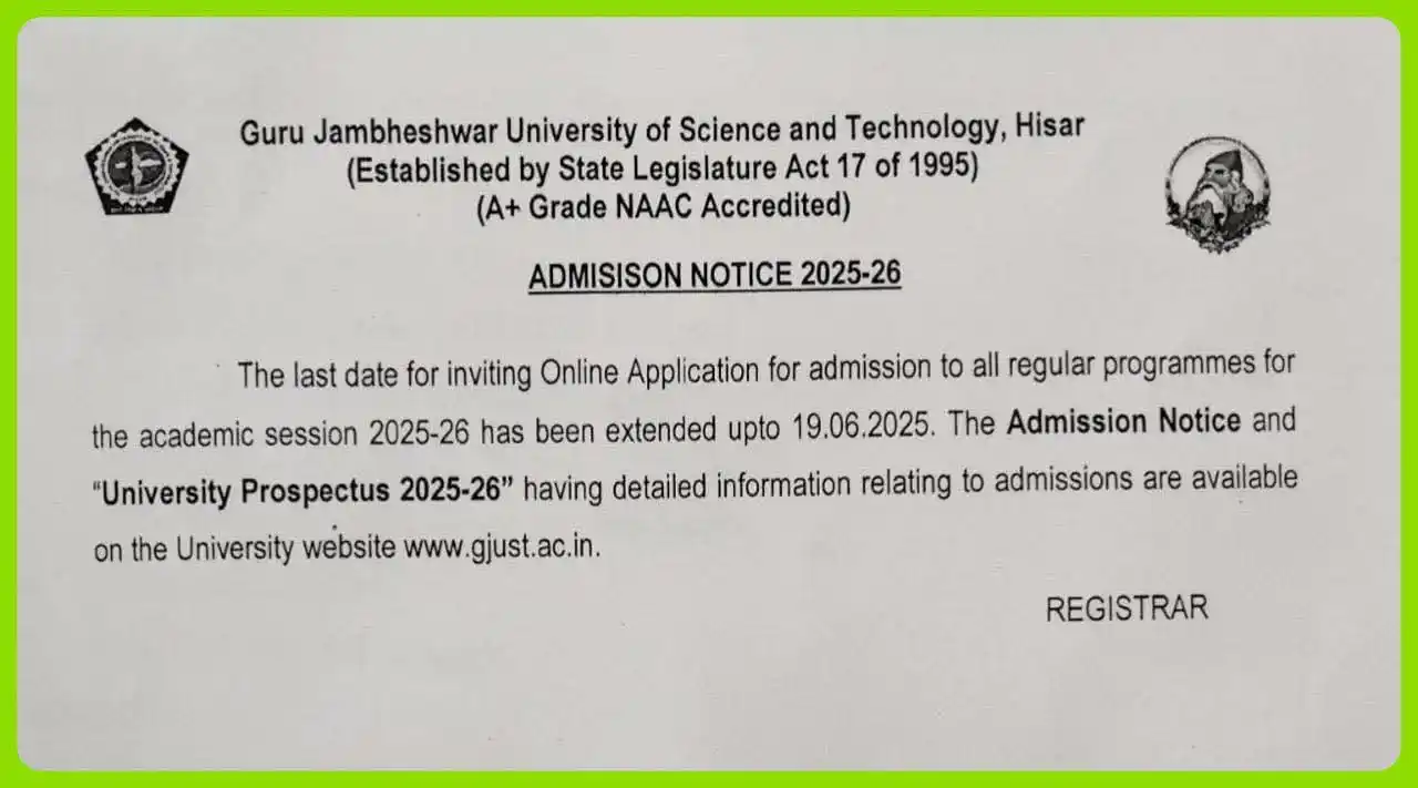 Image from GJU UNIVERSITY UPDATES: *GJU Addmission date extended last date 19june* https://whatsapp.com...