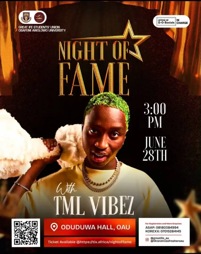 Image from RAIN SEMESTER UPDATES 2023/2024.: https://tix.africa/nightoffame Night of Fame with TML VIBEZ!! We are ...