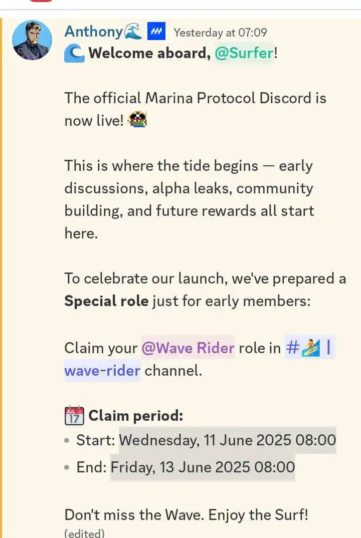 Image from Crypto, Airdrop & Stock Updates: *If you're on marina go and get this discord role*  *It ends on Friday...