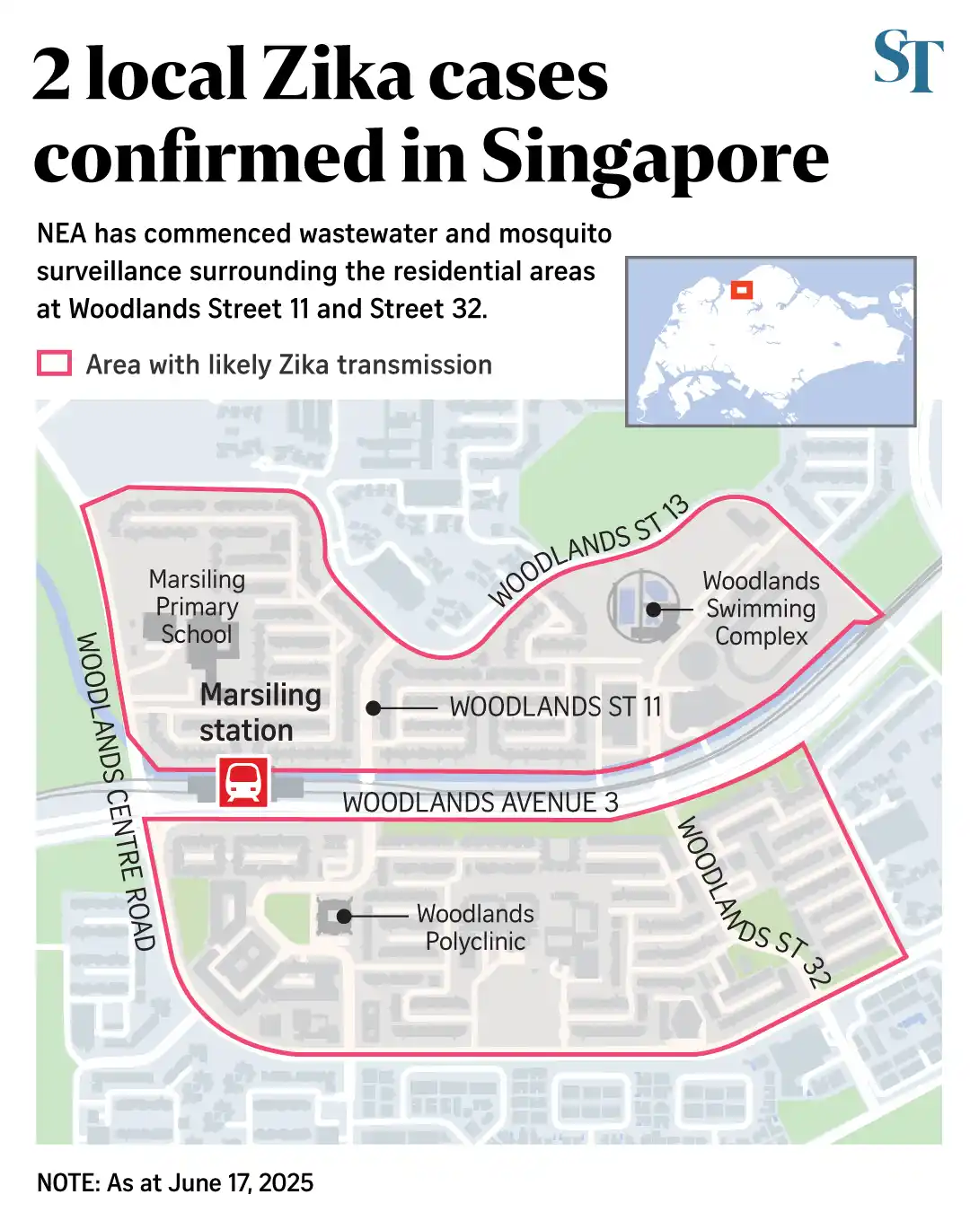 Image from The Straits Times: NEA has begun wastewater and mosquito surveillance in these areas afte...