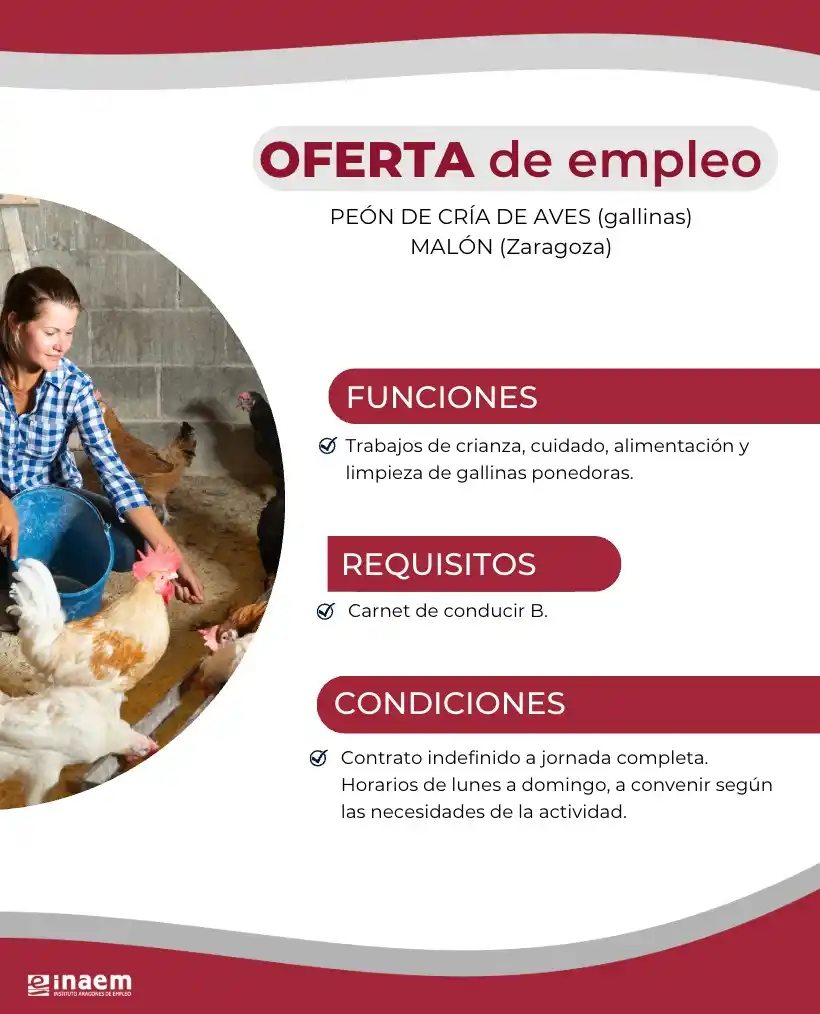 Image from INAEM INFORMA: *OFERTA DE EMPLEO*  📢 Oferta de empleo en MALÓN (Zaragoza) 🔉 Se nece...