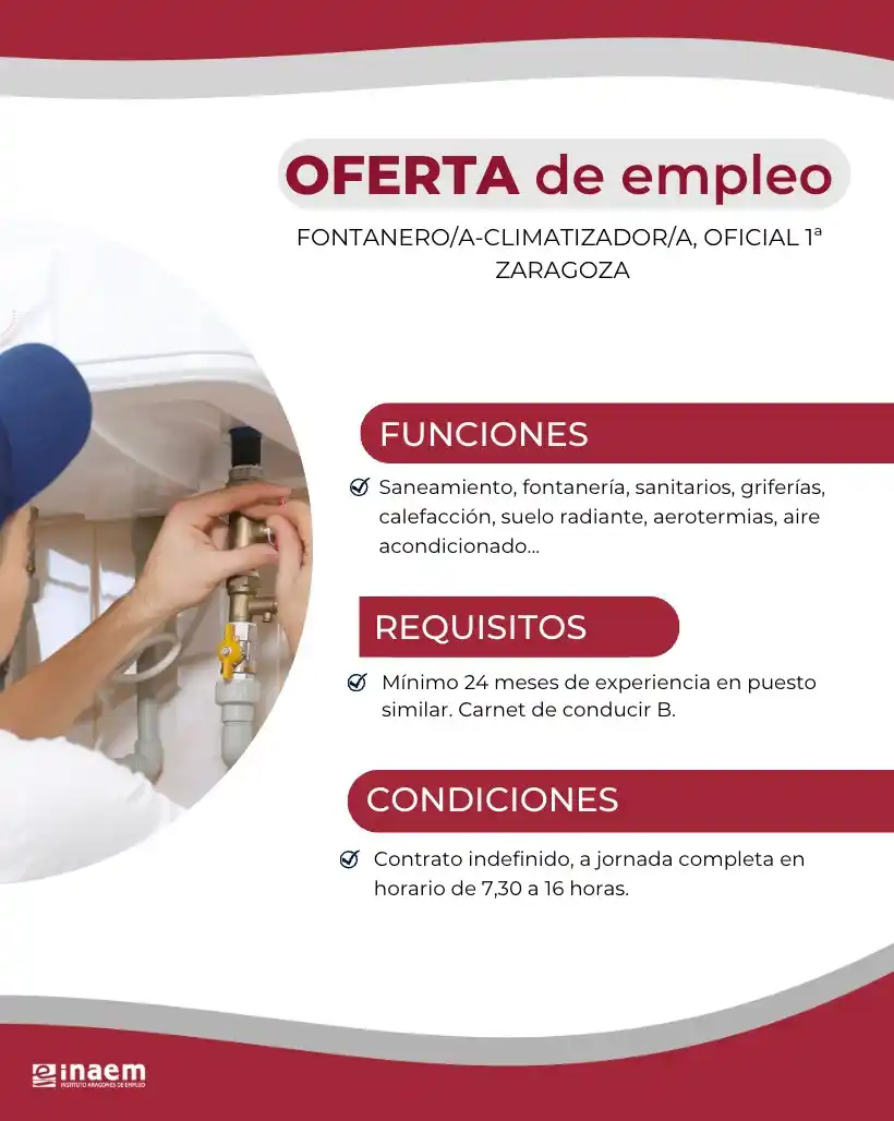 Image from INAEM INFORMA: *OFERTA DE EMPLEO*  📢 Oferta de empleo en ZARAGOZA 🔉 Se necesita FON...