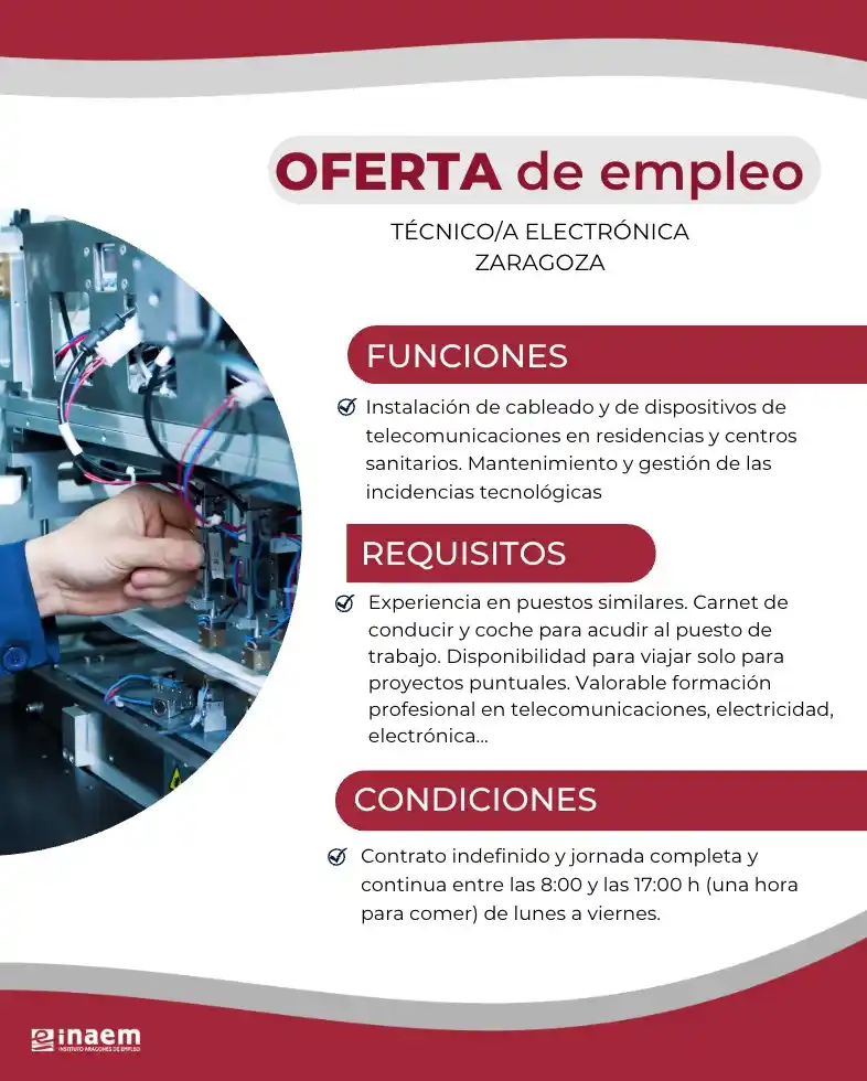 Image from INAEM INFORMA: *OFERTA DE EMPLEO* 📢 Oferta de empleo en ZARAGOZA 🔉 Se necesita TÉC...
