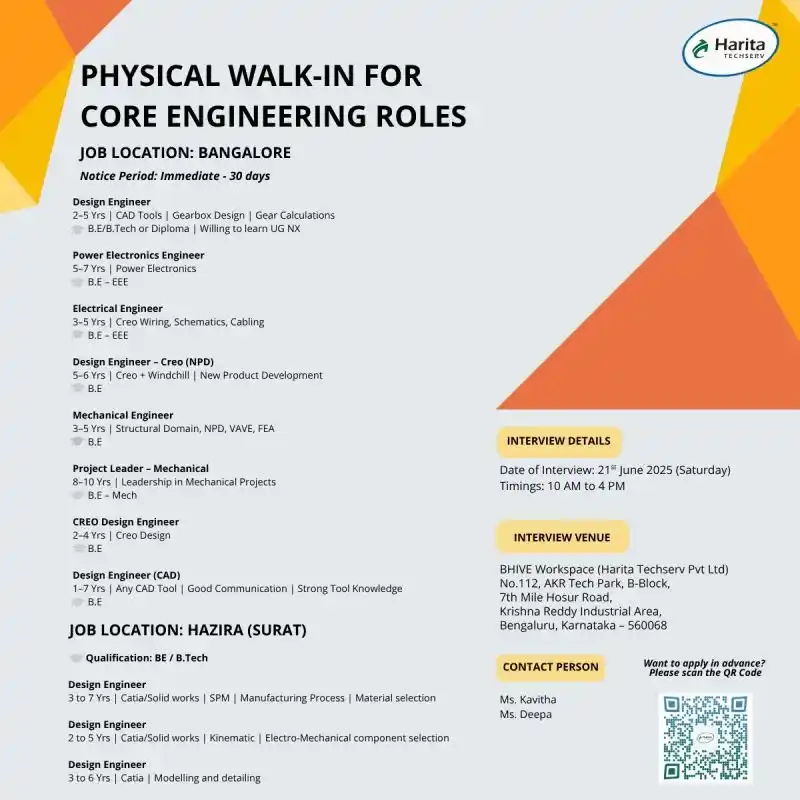Image from Job Openings: Physical Walk-in for Core Engineering Roles @  Harita Techserv Pvt Ltd...