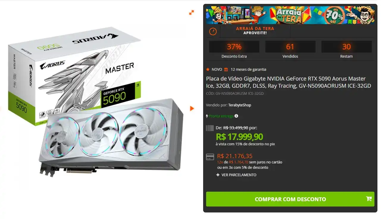 Image from AnruTech - Promoções: 🔥 Placa de Vídeo Gigabyte NVIDIA GeForce RTX 5090 Aorus Master Ice, 3...