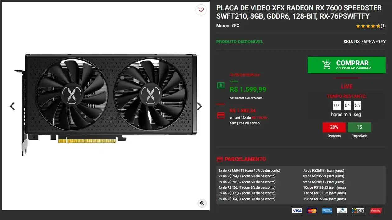Image from AnruTech - Promoções: 🔥 Placa de Video XFX Radeon RX 7600 Speedster SWFT210, 8GB, GDDR6, 12...