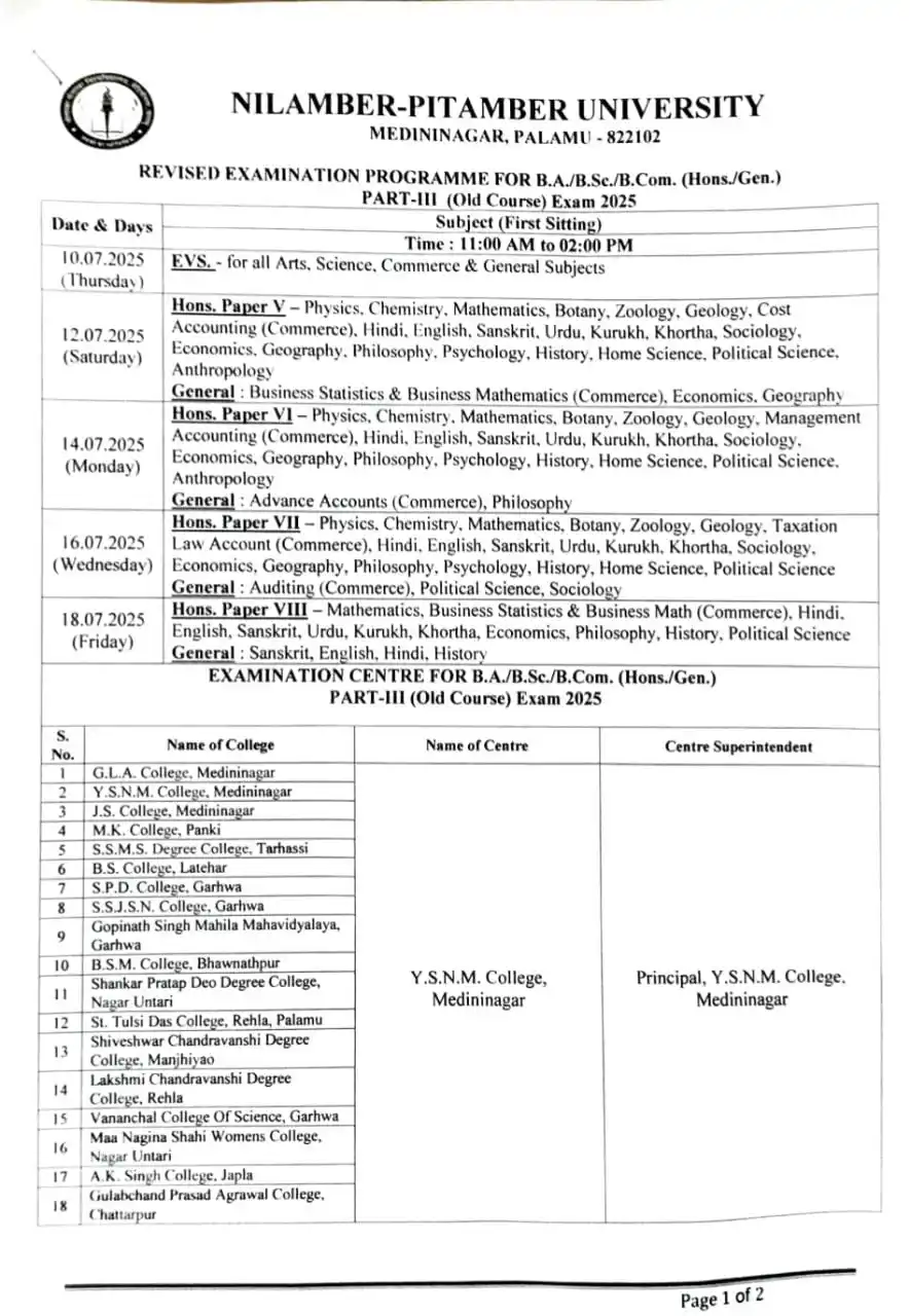 Image from NPU UPDATE: *REVISED EXAMINATION PROGRAMME FOR B.A./B.Sc./B.Com. (Hons./Gen.)Date ...