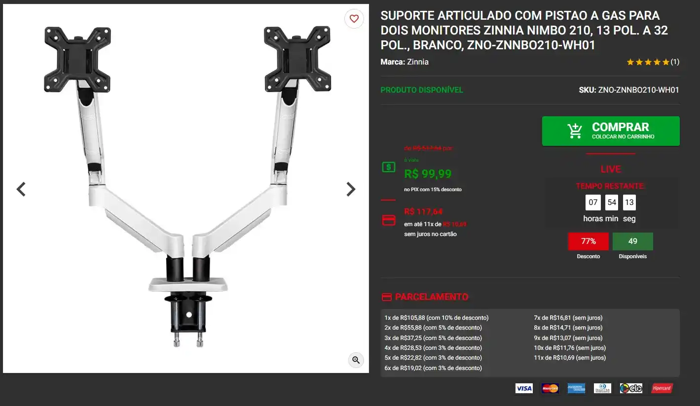 Image from AnruTech - Promoções: 🔥 Suporte Articulado Com Pistao a Gas Para Dois Monitores Zinnia Nimb...