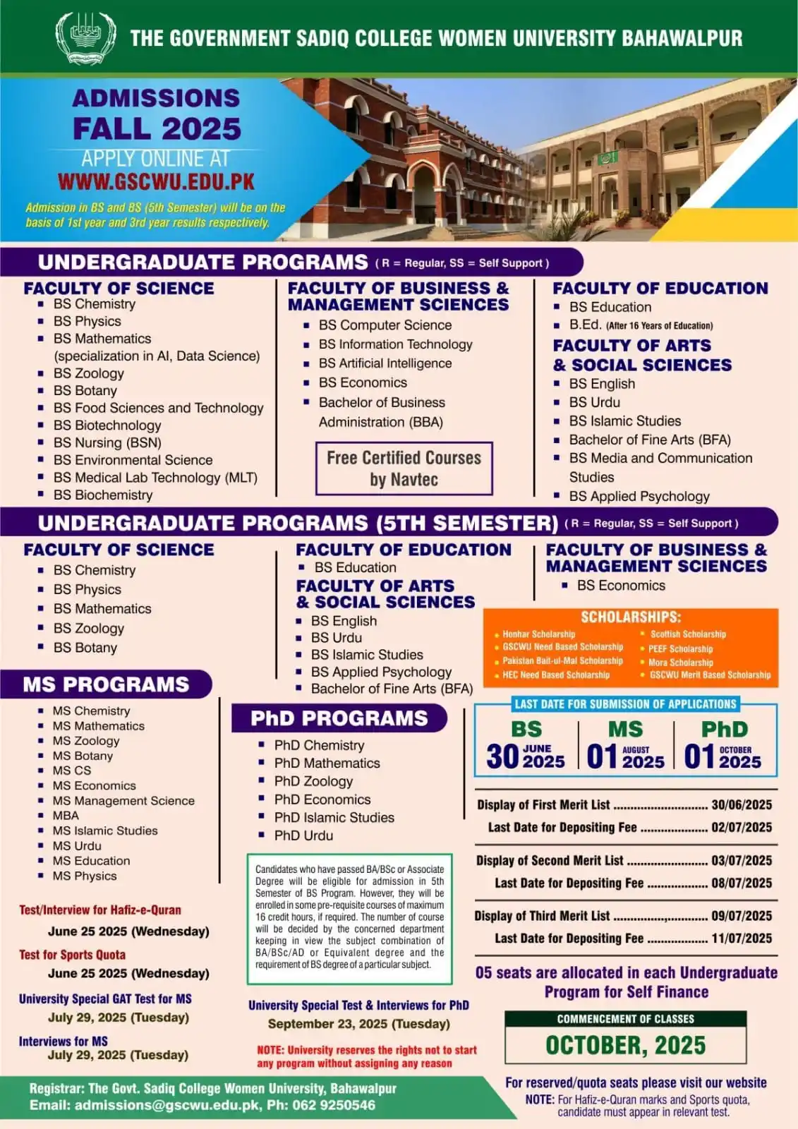 Image from The Career Guide Pakistan | TCG Pakistan: *The Government Sadiq College Women University, Bahawalpur* Admissions...