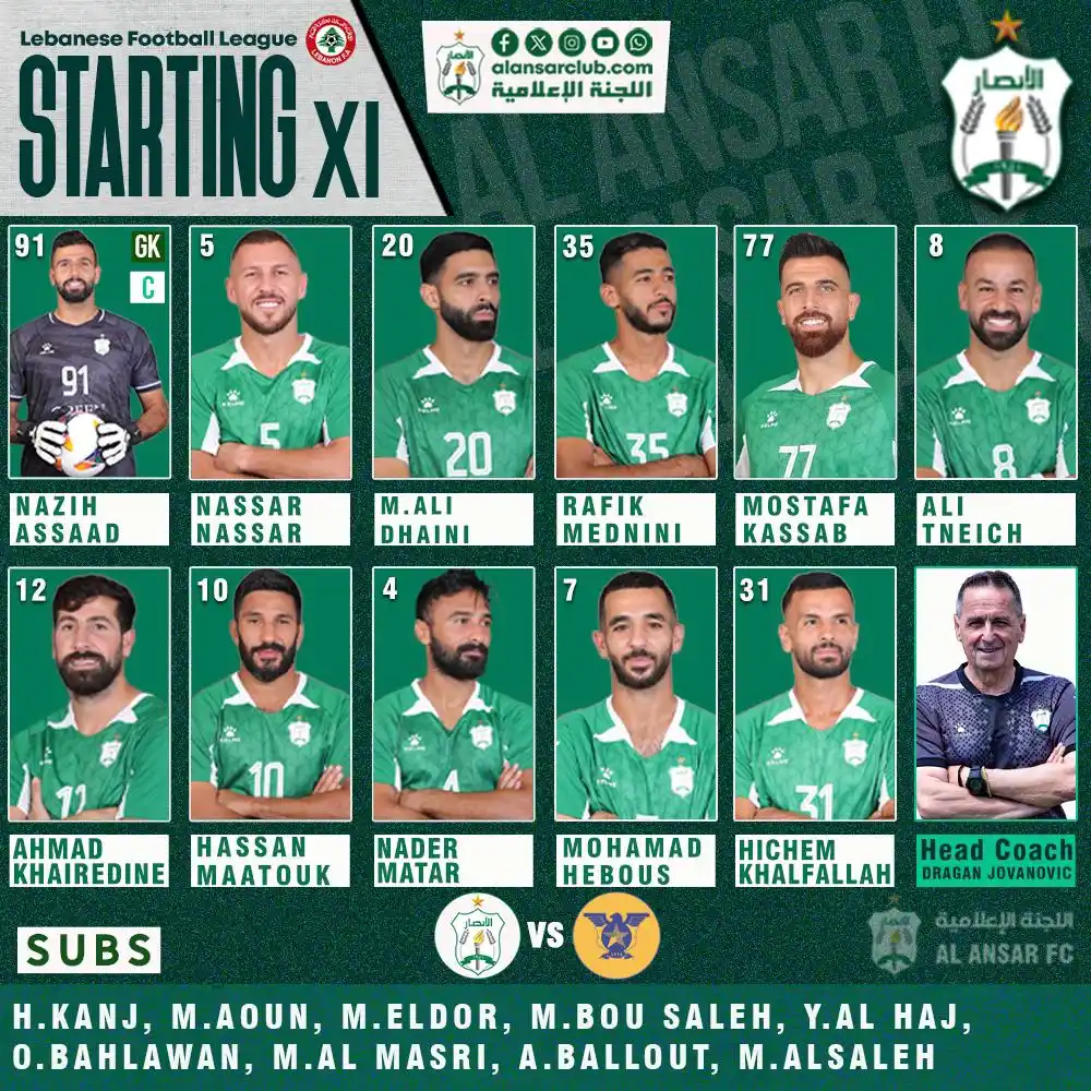 Image from Al Ansar Fc Official: تشكيلة الأنصار الرسمية لمواجهته مع الصفاء ضمن منافسات الأسبوع العاشر م...