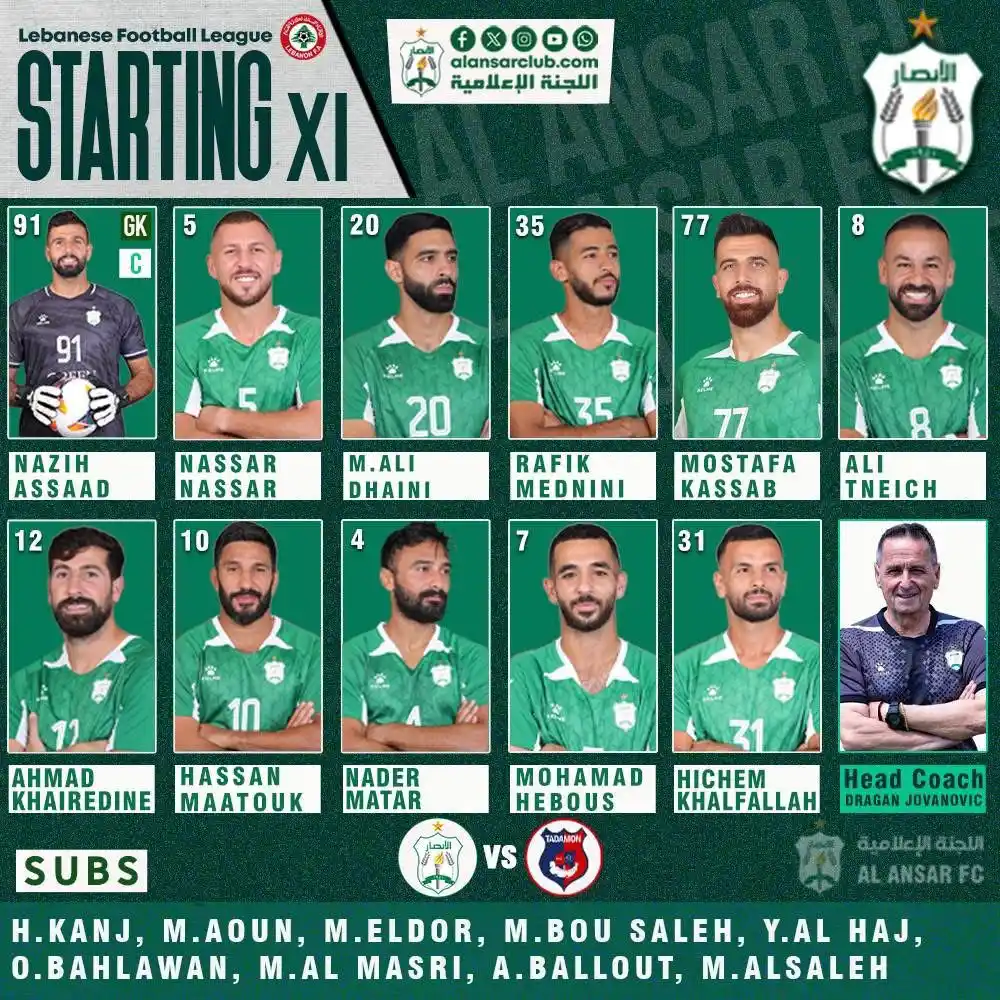 Image from Al Ansar Fc Official: تشكيلة الأنصار الرسمية لمواجهته مع التضامن صور ضمن منافسات الأسبوع الت...