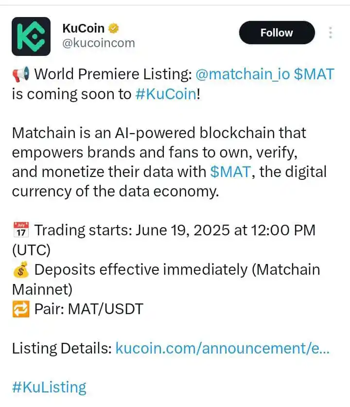 Image from Crypto, Airdrop & Stock Updates: *UPDATE* MatChain listing confirmed.........  Matchain will be listed ...