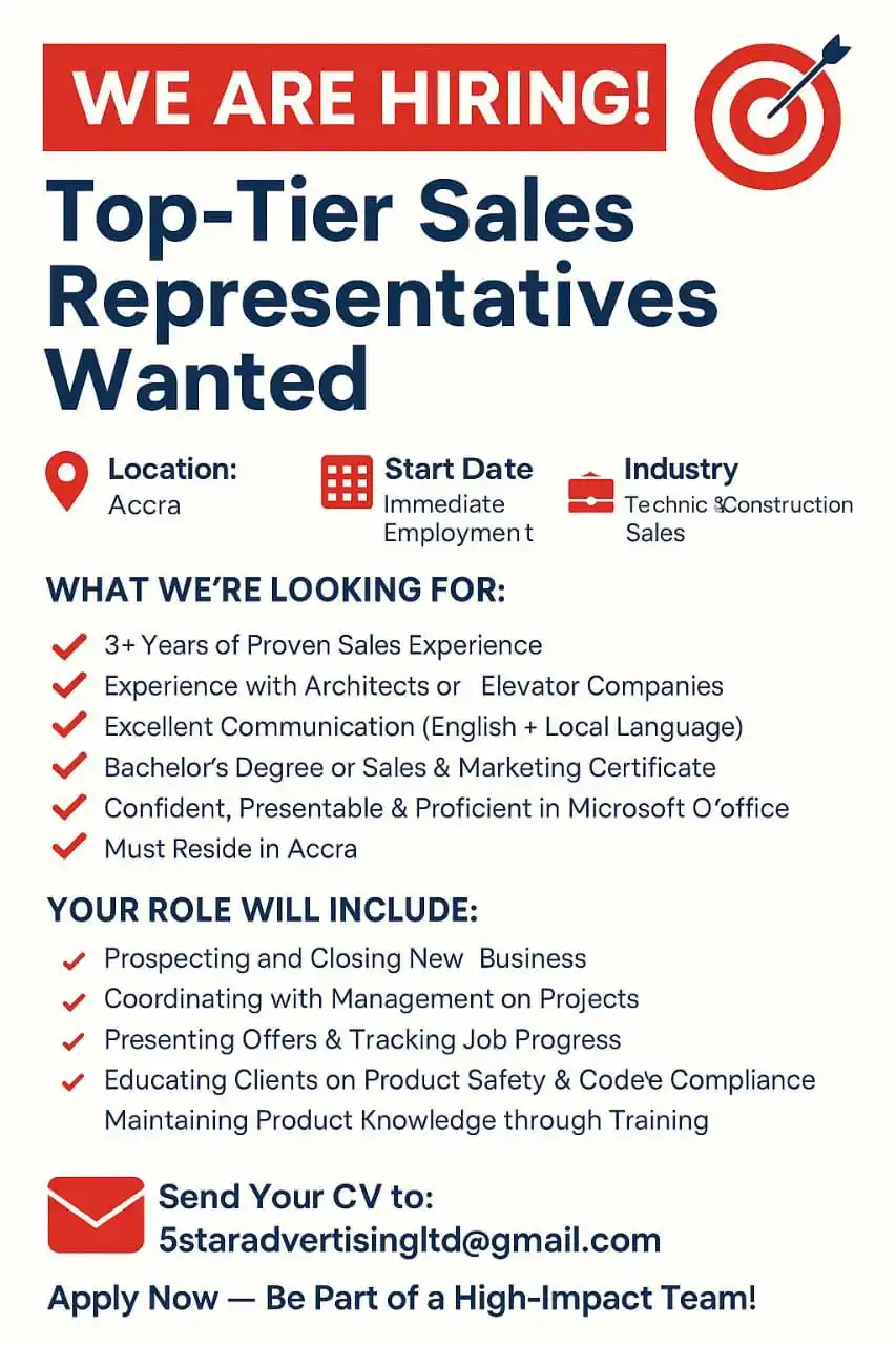 Image from Edward Asare: 🚨 We Are Hiring: Top-Tier Sales Professionals Wanted! 🚨 Are you a r...