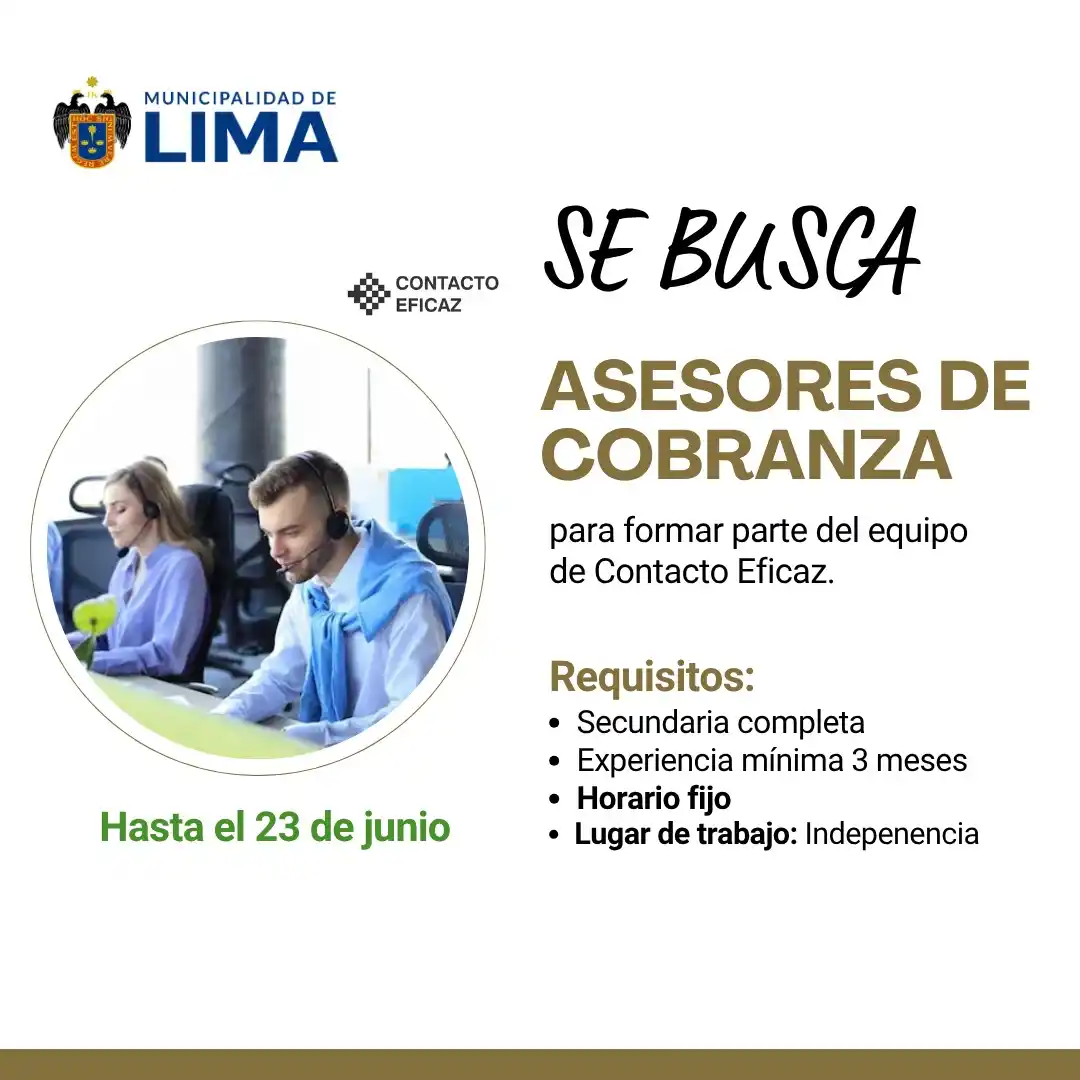 Image from Lima Emplea 💼💼: 📞💼 *¡20 VACANTES ABIERTAS!* *Contacto Eficaz* está buscando *Asesore...