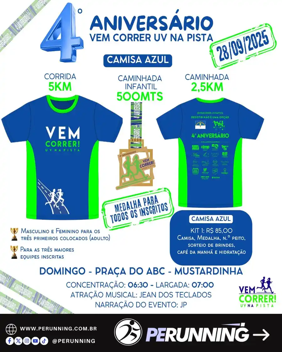 Image from PE RUNNING | Corrida e Caminhada: *4ª CORRIDA DE ANIVERSÁRIO VEM CORRER UV NA PISTA*  📆 28/09/2025 ⏰ 6h...