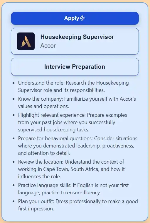 Image from Prayer and Career Guidance : Accor - Housekeeping Supervisor  📍 Location: Cape Town, WC, South Afr...