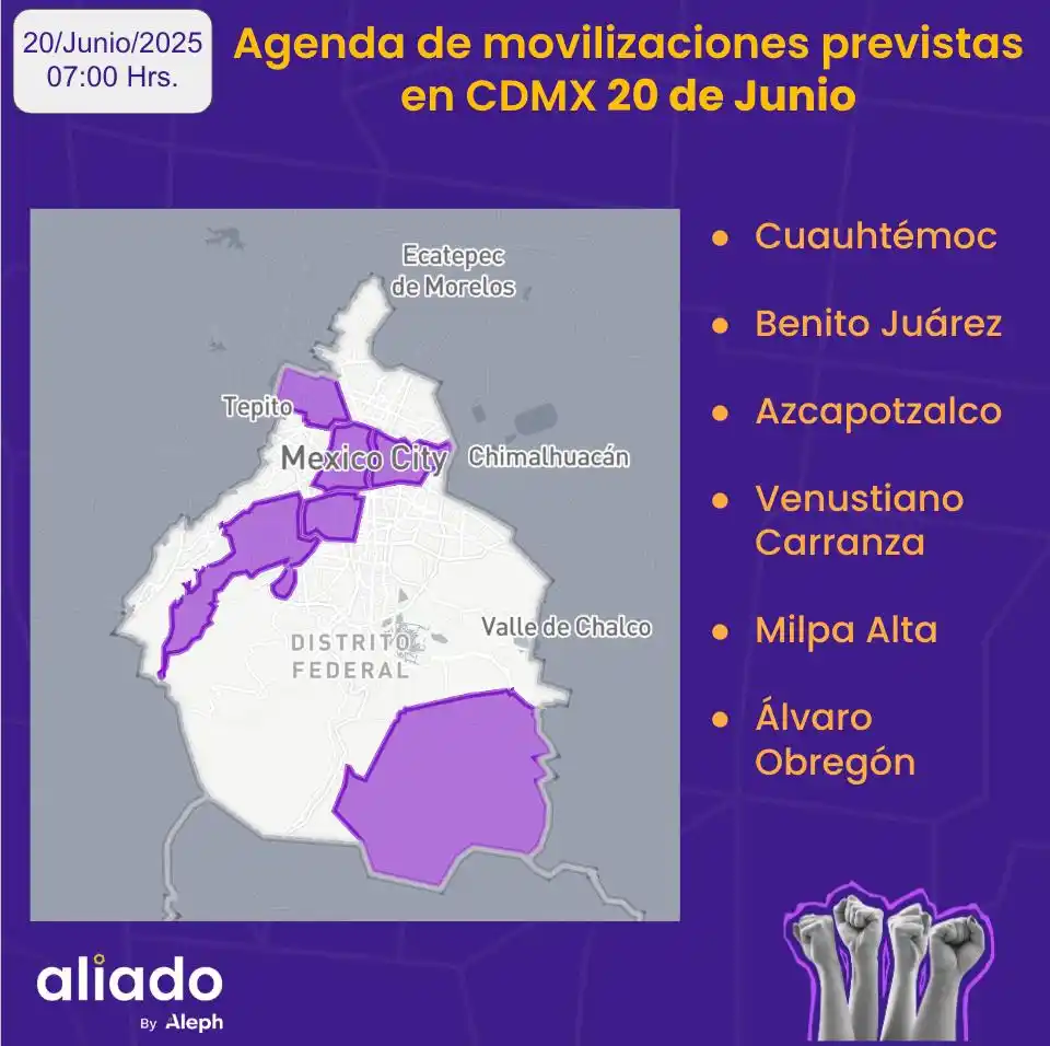Image from C3ntro by Aleph: *⚠️🚨 Agenda de movilizaciones en la CDMX, 20 de Junio del 2025* Con...
