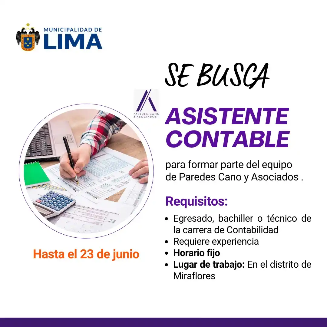 Image from Lima Emplea 💼💼: 💼*¡Atención talentos contables!* 📊 *Paredes Cano & Asociados* está e...