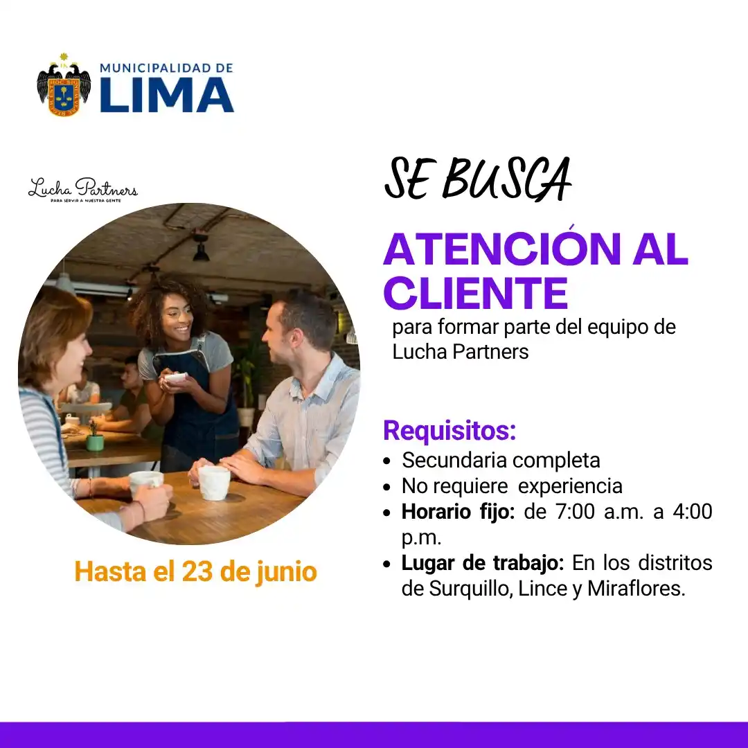 Image from Lima Emplea 💼💼: 🥪💼 *¡Atiende con sabor y buena vibra!* *Lucha Partners* está en búsq...
