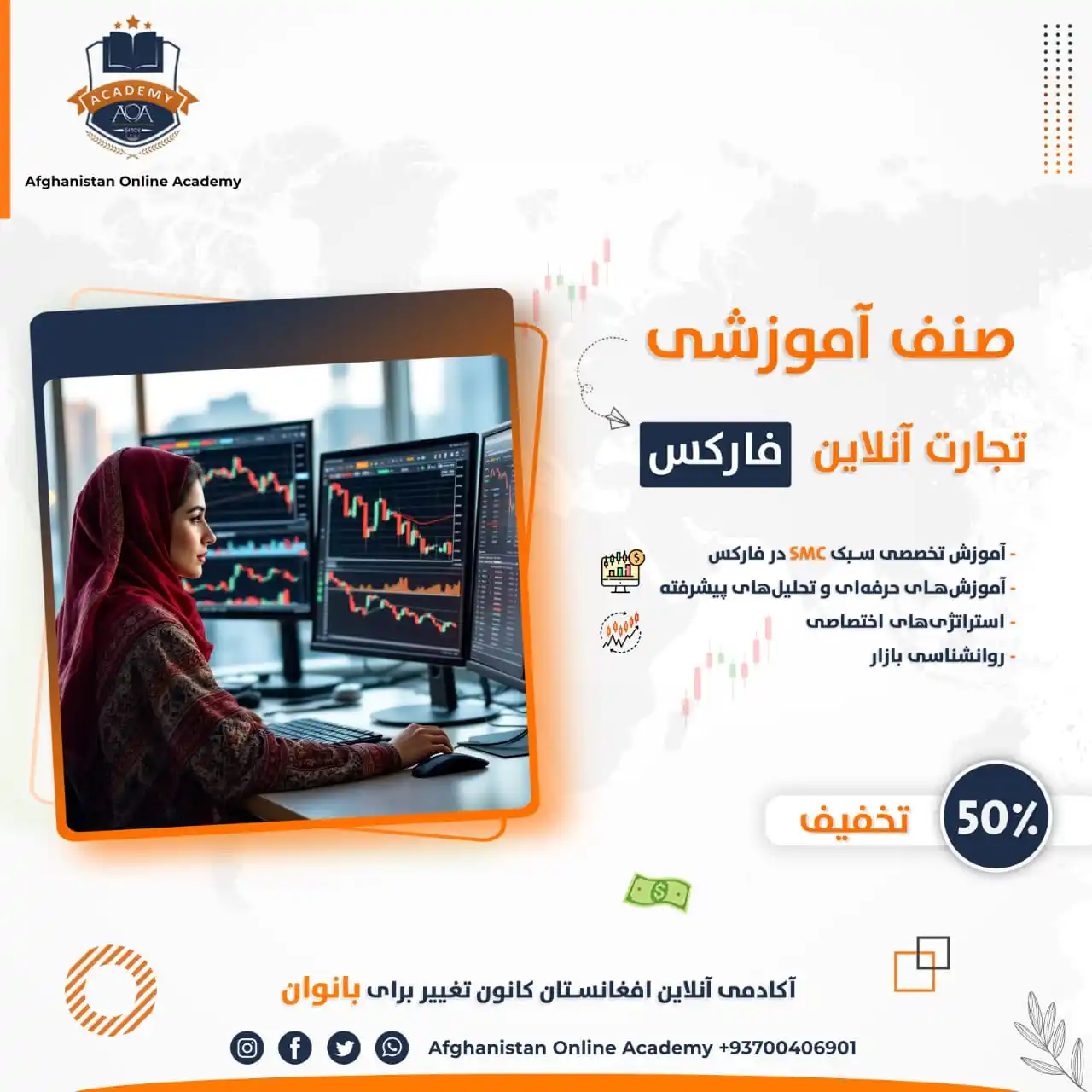 Image from Afghanistan Online Academy (AOA): *آیا به دنبال راهی برای رسیدن به استقلالیت مالی هستید؟*  *تجارت آنلاین...