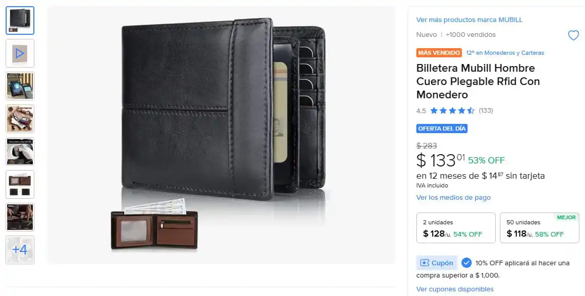 Image from Ofertones México : BILLETERA MUBILL HOMBRE CUERO PLEGABLE RFID CON MONEDERO MercadoLibre:...