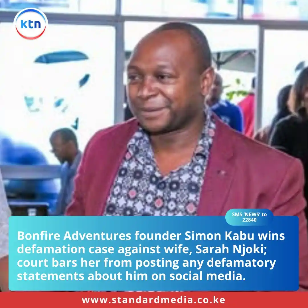 Image from KTN News: Bonfire Adventures founder Simon Kabu wins defamation case against wif...