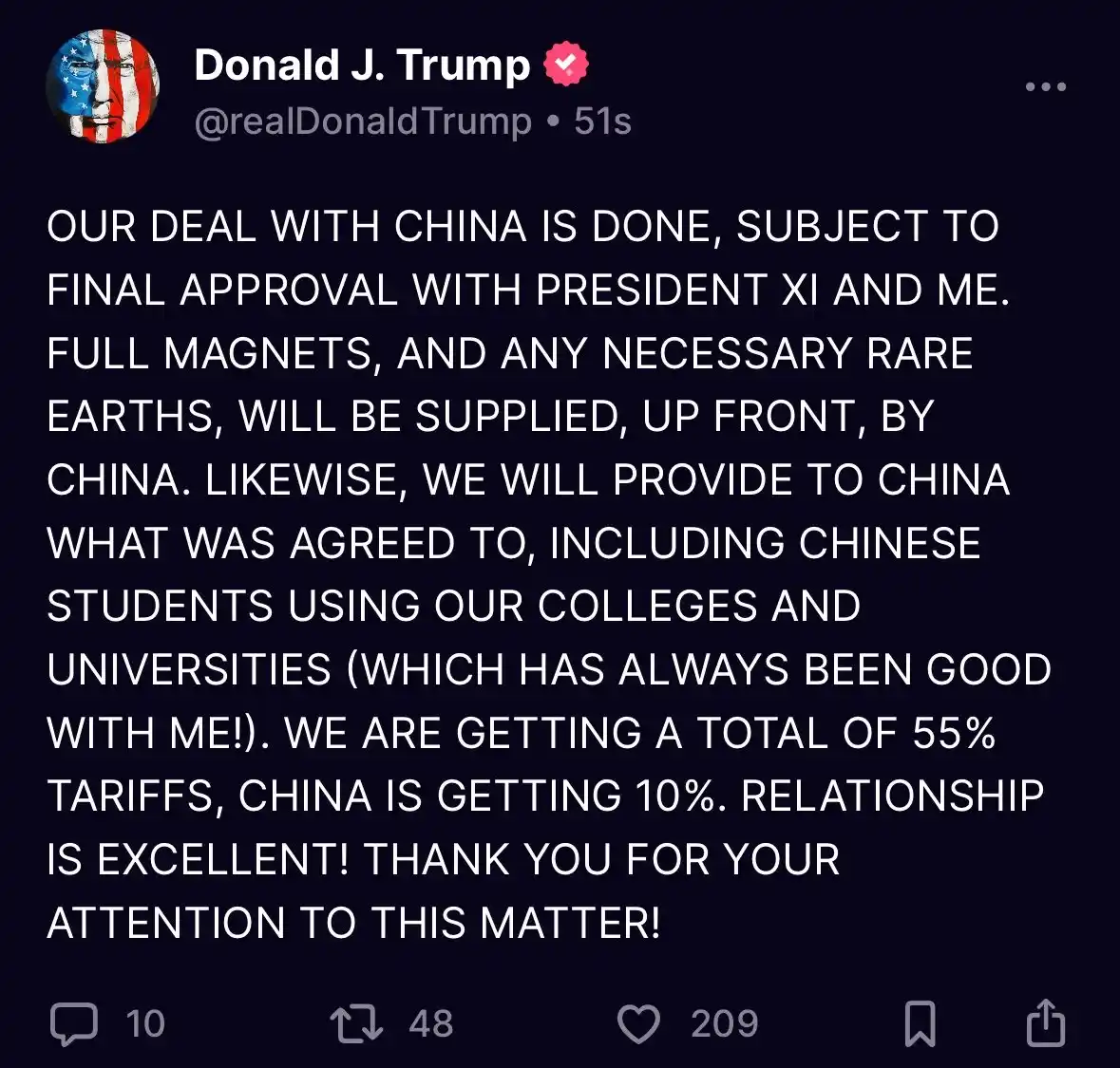 Image from Road to Glory: *BREAKING NEWS:* Präsident Trump sagt: „Unser Abkommen mit China ist...