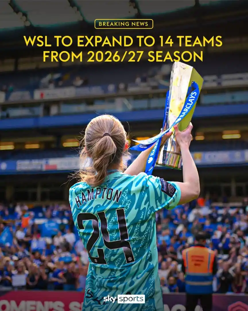 Image from OMG Sports Updates: BREAKING: The WSL will expand to 14 teams starting from the 2026/27 se...