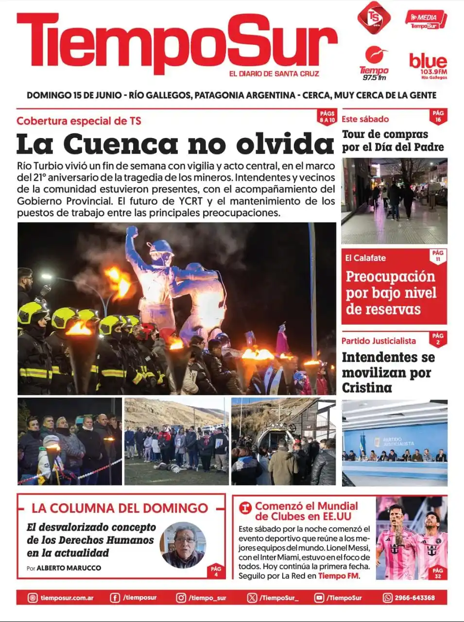 Image from Tiempo Sur Noticias: 🌙 📰 ¡Buenas noches! Te dejamos la *tapa de TiempoSur* de este doming...