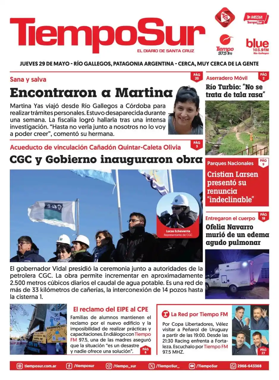 Image from Tiempo Sur Noticias: 🌙 📰 ¡Buenas noches! Te dejamos la *tapa de TiempoSur* de este jueves...