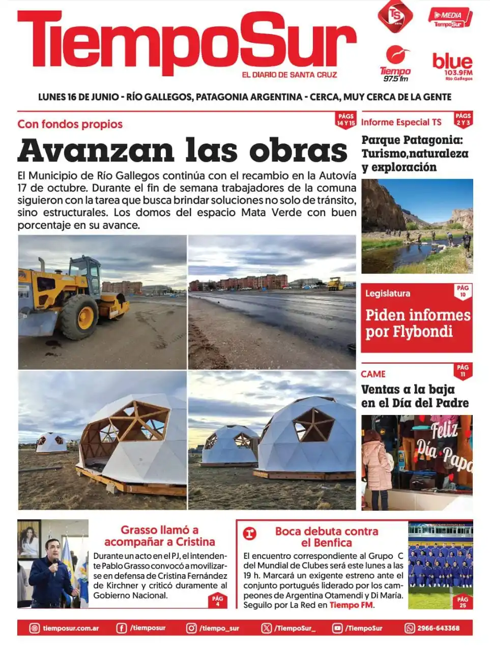 Image from Tiempo Sur Noticias: 🌙 📰 ¡Buenas noches! Te dejamos la *tapa de TiempoSur* de este lunes ...