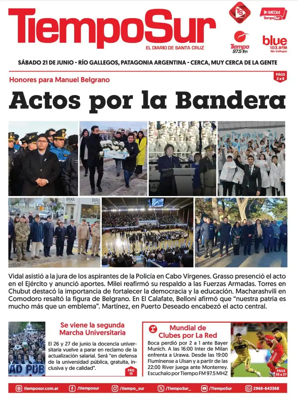 Image from Tiempo Sur Noticias: 🌙 📰 ¡Buenas noches! Te dejamos la *tapa de TiempoSur* de este sábado...