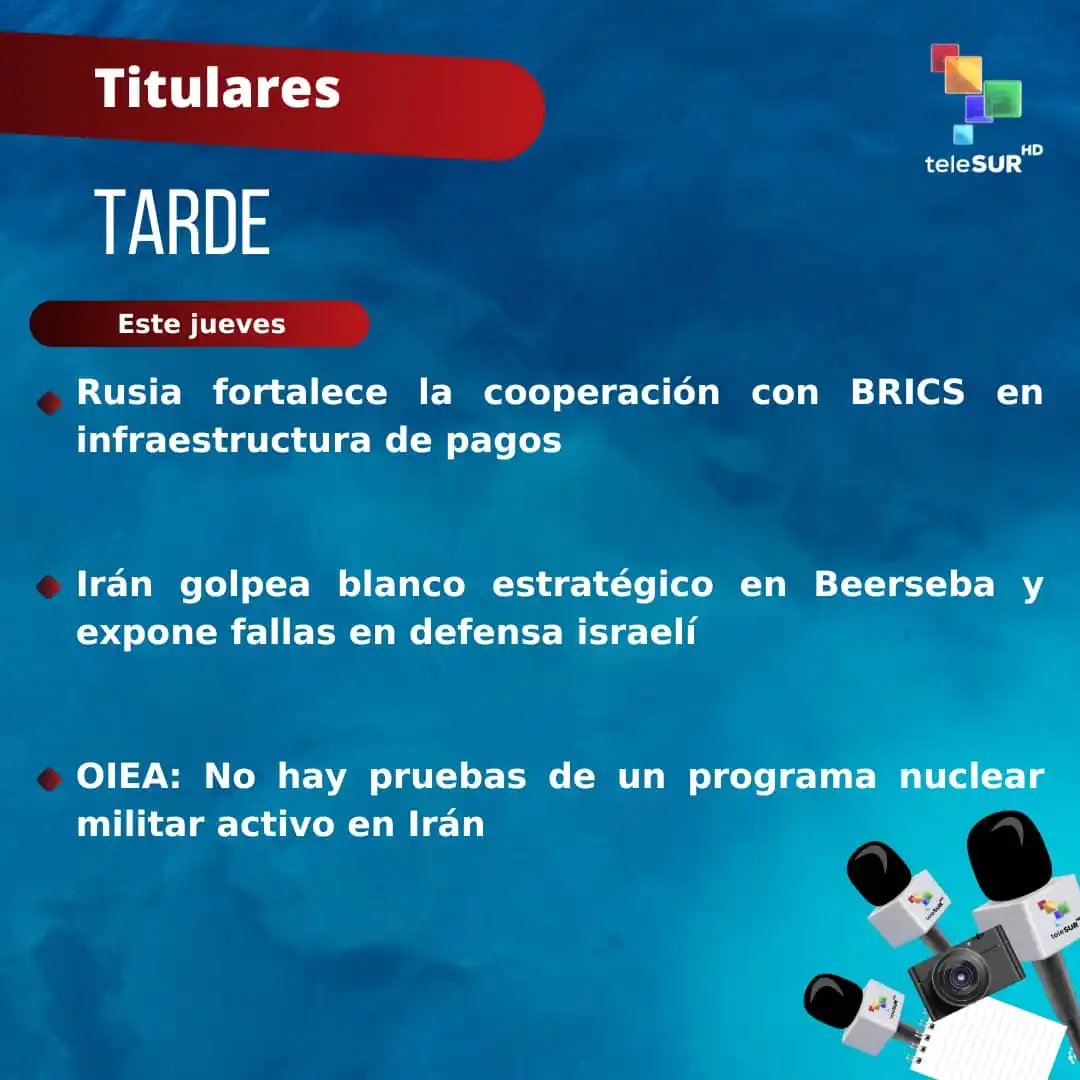 Image from teleSUR: Buenas tardes Compartimos los titulares del Mediodía: ➡️ Rusia forta...