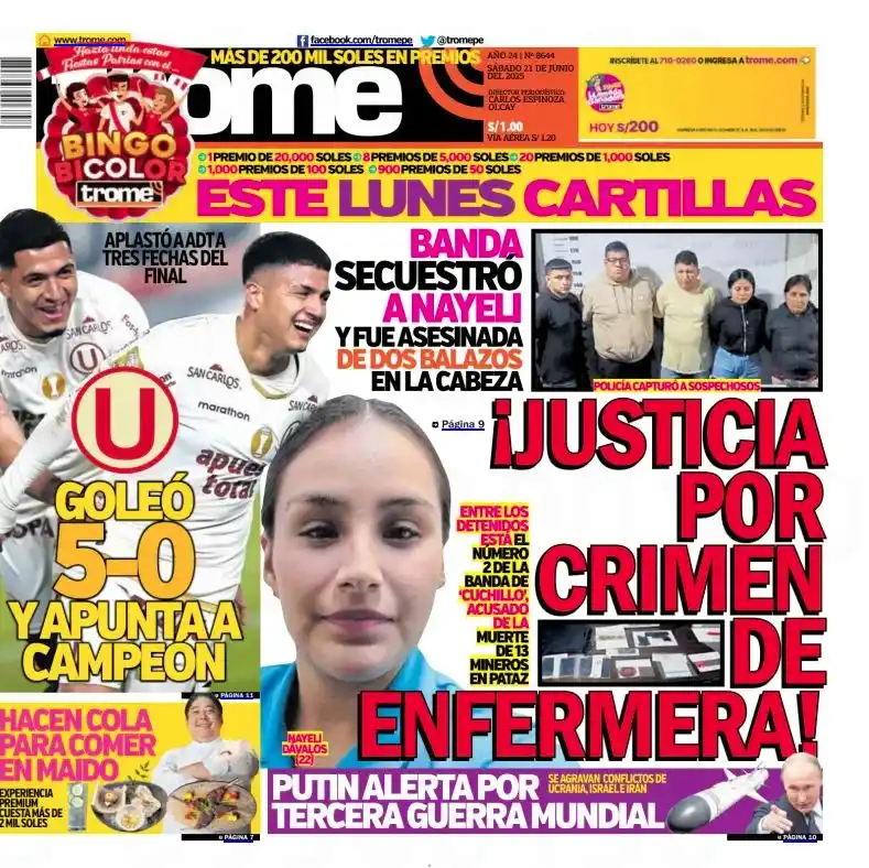 Image from Trome: 📌 ¡Buenos días! Esta es nuestra portada de hoy ¡JUSTICIA POR CRIMEN...