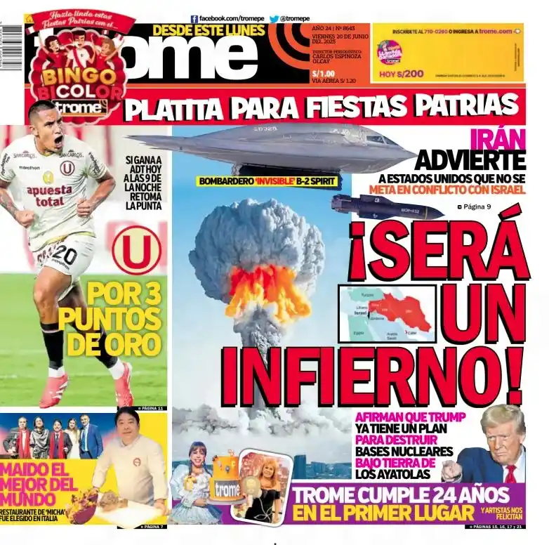 Image from Trome: 📌 ¡Buenos días! Esta es nuestra portada de hoy ¡SERÁ UN INFIERNO! ...