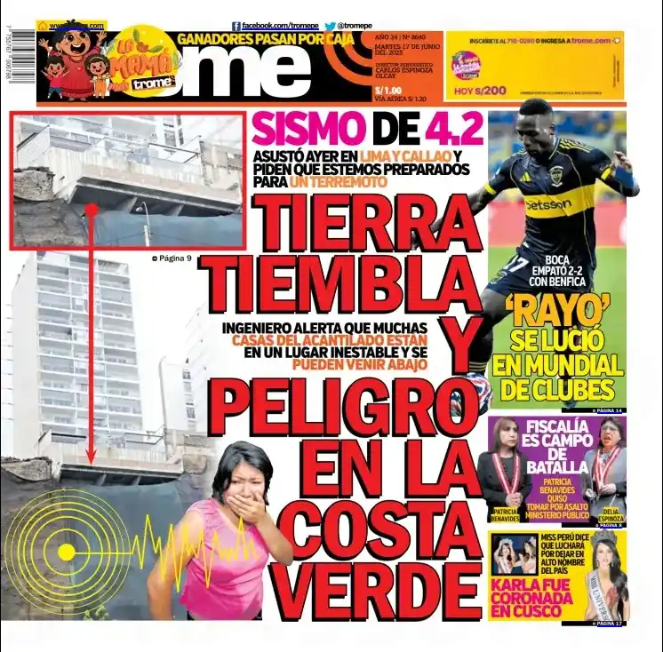 Image from Trome: 📌¡Buenos días! Esta es nuestra portada de hoy TIERRA TIEMBLA Y PELIG...
